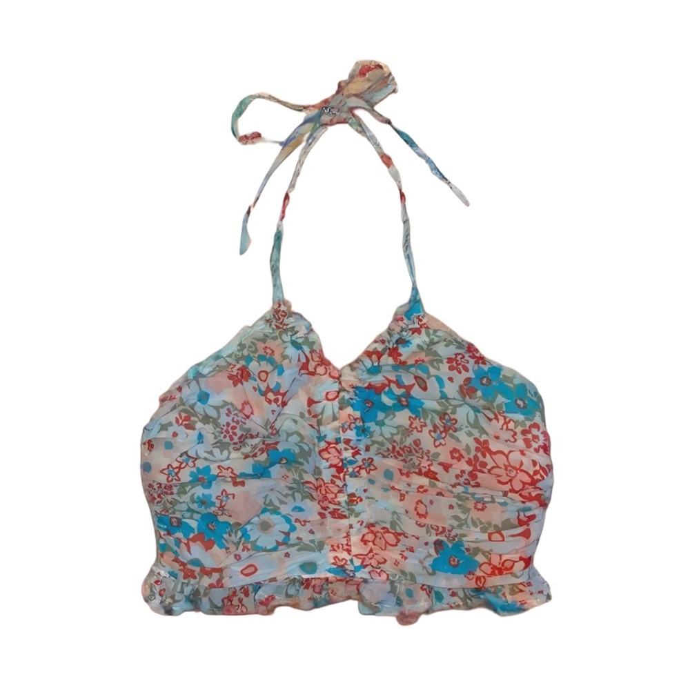 American Eagle Floral Halter Crop Top - Multicolor